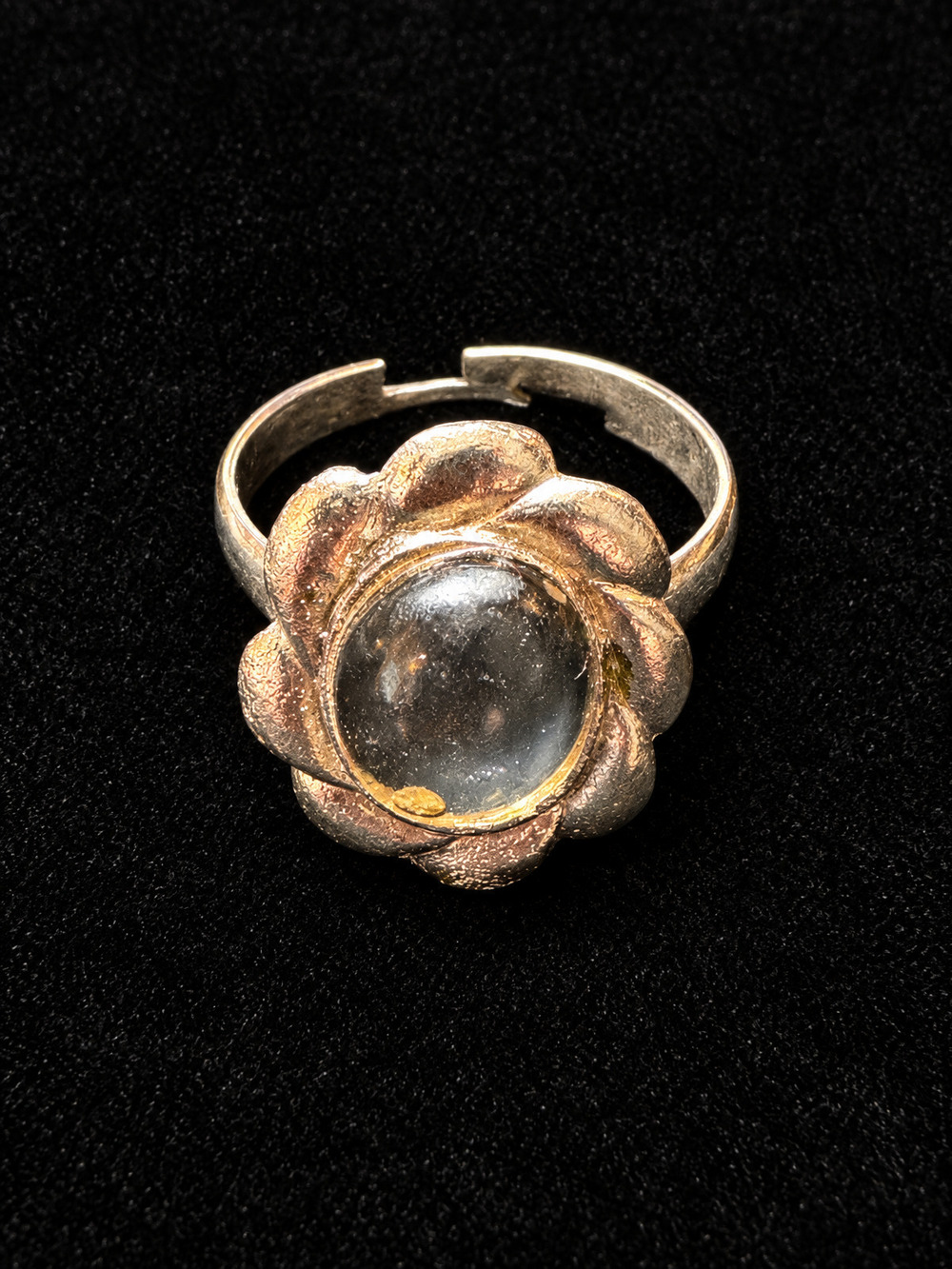 ⚜️ Flower Ring | Gold-Tone Rose Setting | Adjustable Cabochon 💗